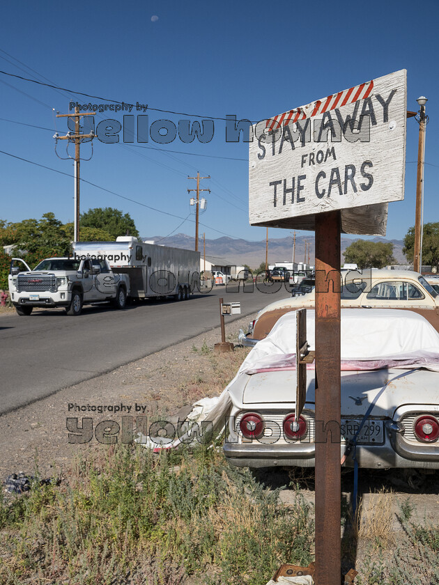 Tech-0023 
 Keywords: Bonneville Speed Week Trip, Tech Inspection, Wendover old car yard, roadside signs