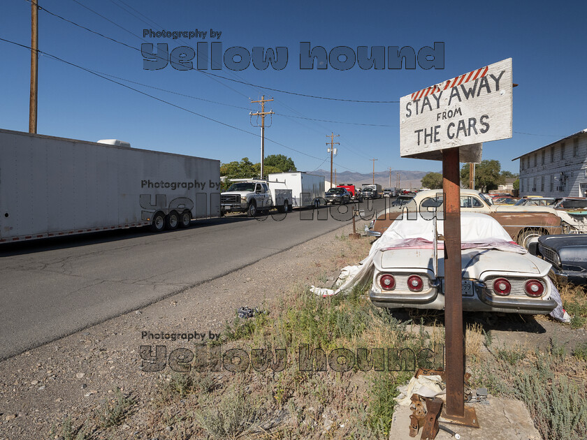 Tech-0029 
 Keywords: Bonneville Speed Week Trip, Tech Inspection, Wendover old car yard, roadside signs